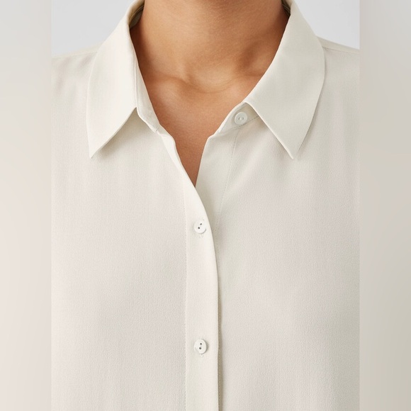 NWT Eileen Fisher Silk Georgette Crepe Classic Collar Shirt - Picture 4 of 9